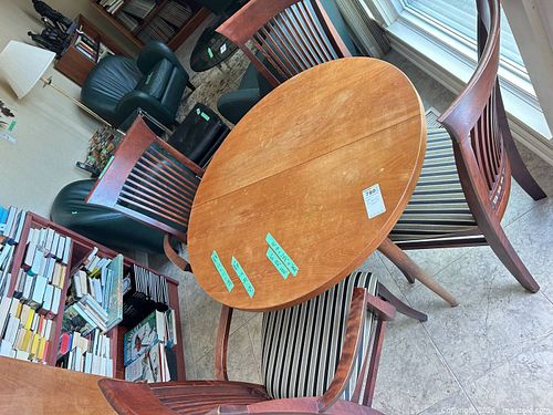 Round Wood Veneer Dining Table with 4 Chairs and Leaf (1 of 7)