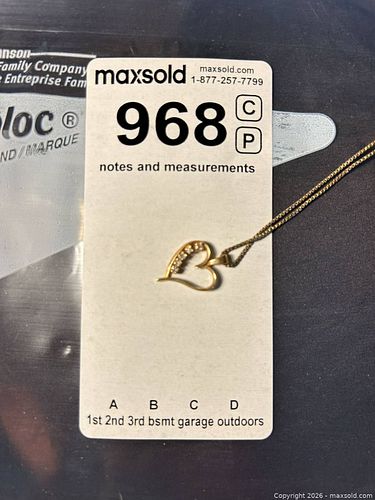 Yellow Gold Tone Heart Pendant Necklace with Cubic Zirconia (1 of 5)