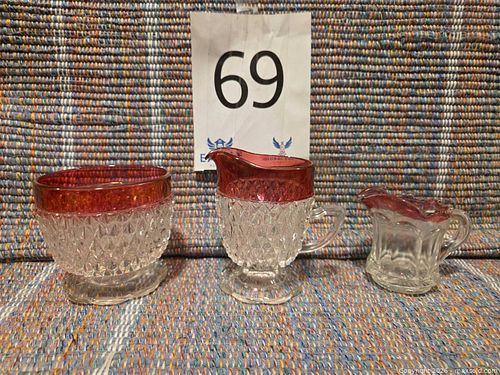 3-Piece Ruby Flashed Glass Sugar Bowl and Creamers Set (1 of 12)