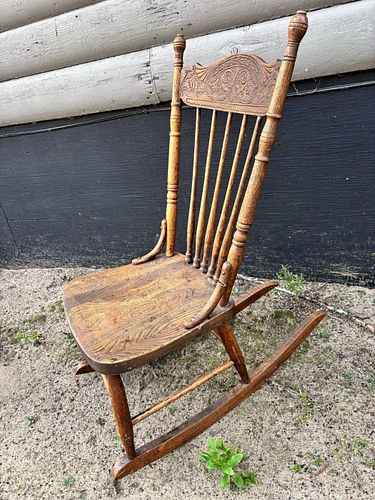 Oak Victorian Carved Back Rocking Chair (1 of 5)
