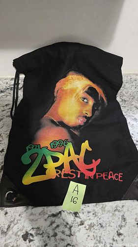 Lot A16- Black Drawstring "Shoebag" w 2Pac Portrait Graphic (1 of 6)