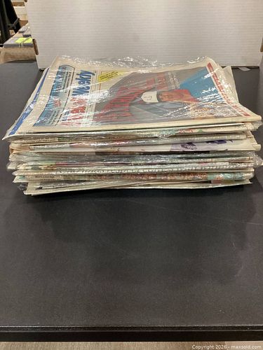 STACK OF OLD NEWSPAPER SPORTS STORIES  (1 of 7)