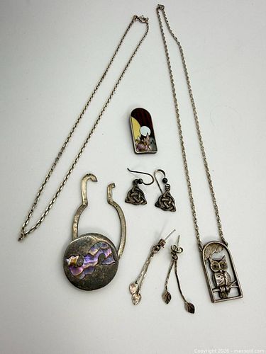 Sterling Silver & Inlay Jewelry Lot: Owl, Celtic, Mountain (1 of 15)