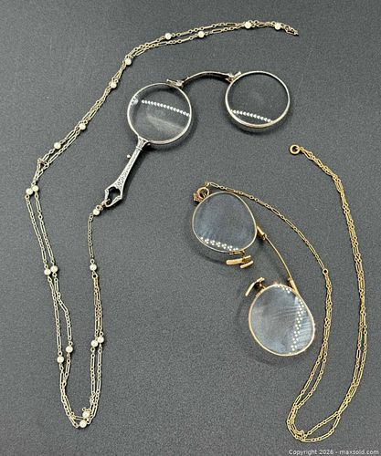 Vintage Lorgnette Folding Magnifier with Chain & Pearls (1 of 9)