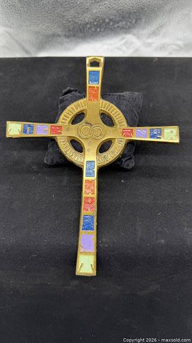 Celtic-Style Brass Enamel Cross by Sancta Guild, Israel (1 of 5)