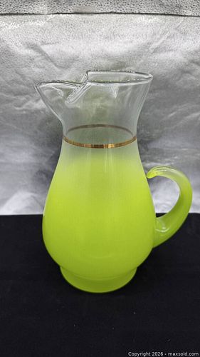 Mid-CenturyGlass Pitcher with Gold Trim, 10–11 in (1 of 3)