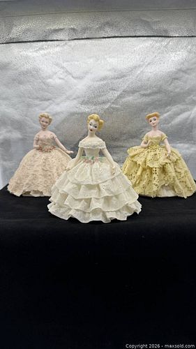 Set of 3 Vintage Porcelain Half Dolls with Lace Skirts (1 of 16)