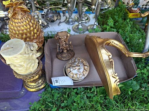 Mixed Gold Resin Decorative Lot: Wall Shelf, Pineapple, Trinket Box (1 of 10)