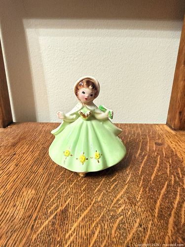 Vintage Porcelain Girl Figurine in Green, White & Gold (1 of 5)