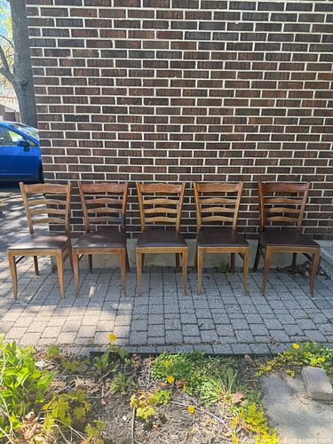 Vintage Solid Wood Ladder Back Dining Chairs with Dark Brown Vinyl Seat-set of 5 (1 of 7)