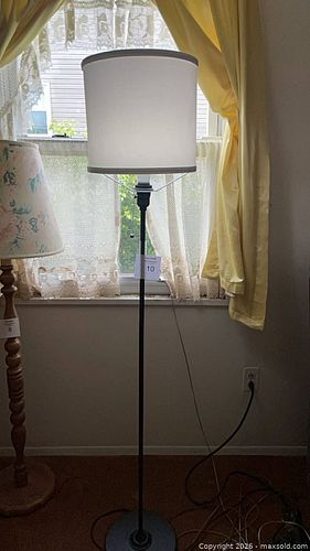 Black Metal Floor Lamp with White Drum Shade and LED Bulb (1 of 4)