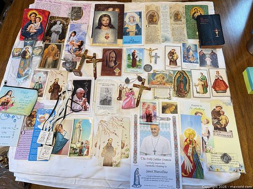 Catholic Religious Collectibles Set: Prayer Cards, Rosaries, Crucifixes (1 of 4)