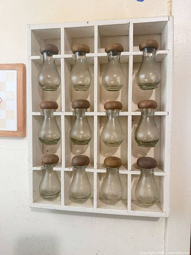Wood & Glass Wall-Mounted Spice Rack with 12 Bottles (1 of 3)