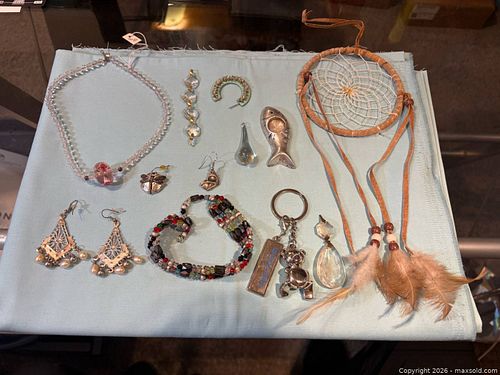 Assorted Costume Jewelry Lot with Beaded Necklaces, Earrings, Keychain (1 of 10)
