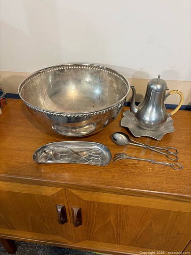 Christofle Pewter Silver-Plate Serving Set with Punch Bowl & Tea Pot -gr (1 of 14)