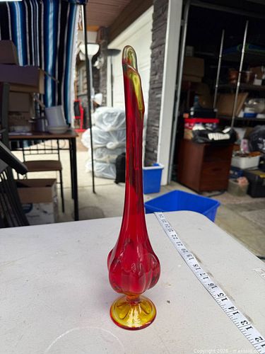 Hand-blown Glass Bud Vase, Red and Amber, 18-24 in (1 of 5)
