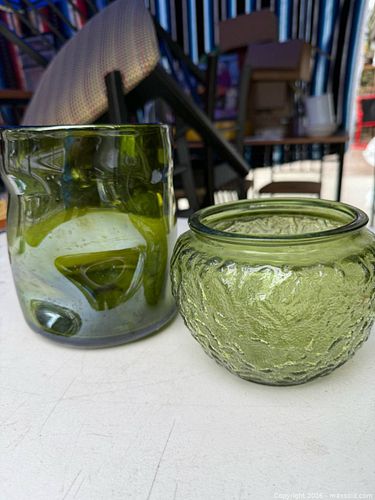 Lot of 2 Green/Olive Glass Vases, Various Sizes (1 of 6)
