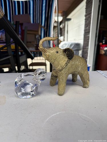 Painted Resin Elephant Figurine & Clear Glass Elephant Paperweight (1 of 7)