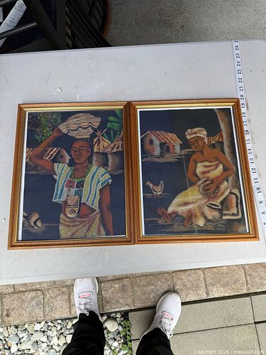 Pair of Framed Sand/Glitter Sand Art Featuring Figures, 12x16 (1 of 5)