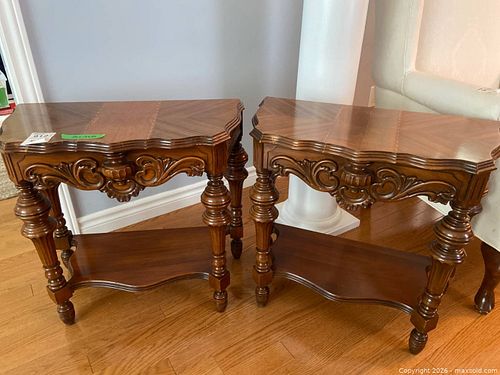 Wooden Demi-Lune Tables with Carved Details (1 of 6)