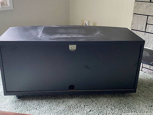 Black Contemporary TV Stand with Glass Doors & Open Shelves (1 of 3)
