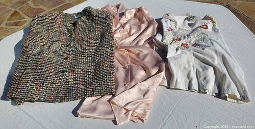 Lot of 3 Women's tops - Tweed Jacket, Blush Silk Blouse & White Cotton Shirt (1 of 7)
