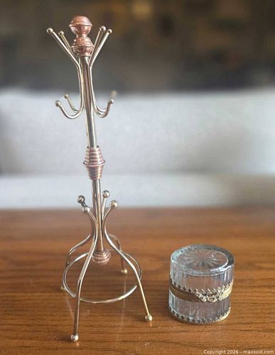 Miniature Brass Jewelry Stand with Cut Glass & Brass Hinged Trinket Box (1 of 16)