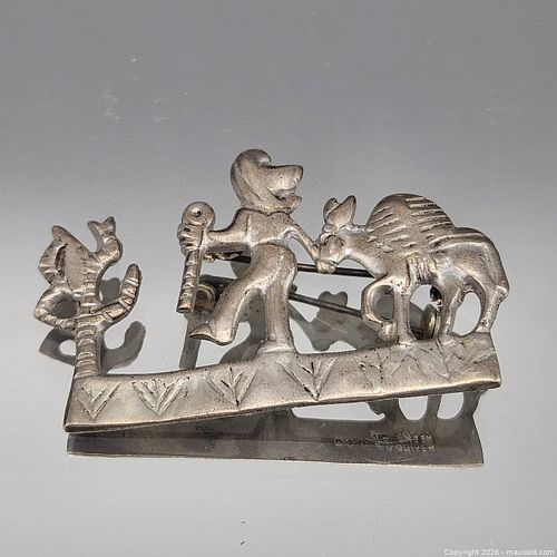 800 Silver Western Folk Art Brooch Pin with C-Clasp (1 of 5)
