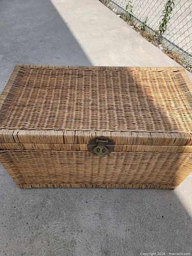 Large wicker storage chest with brass hardware  (1 of 4)