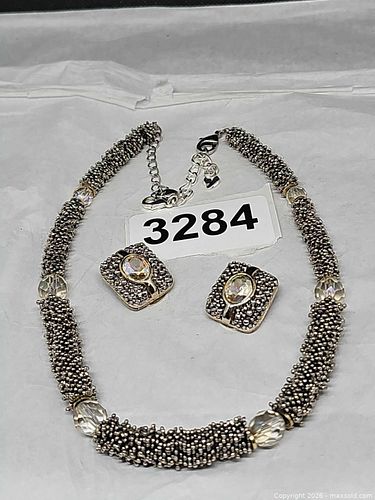 Silver & Gold-Tone Beaded Necklace with Clip-On Earrings (1 of 6)