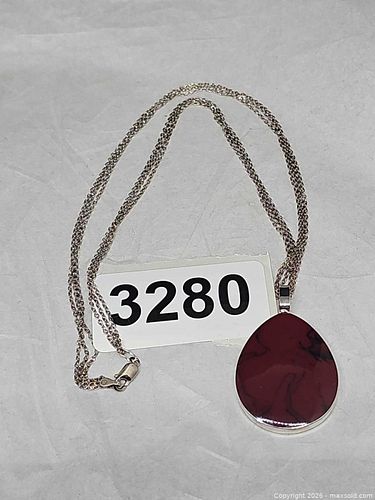 Sterling Silver Pendant Necklace with Red Jasper Inlay (1 of 5)