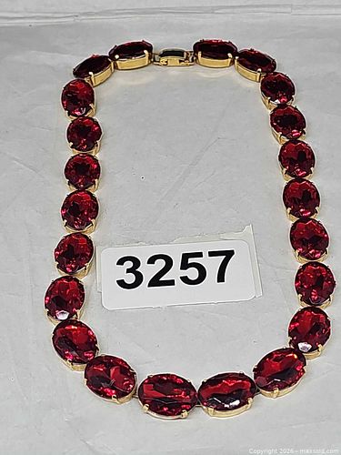 Zoe Coste Red Glass Rhinestone Necklace, Gold Tone (1 of 6)