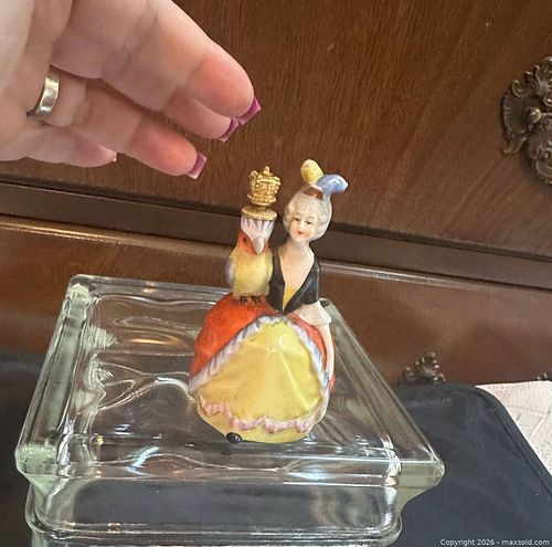 Rare Antique-Crown Top figural porcelain perfume bottle. Hand painted-adorable detail.  (1 of 7)