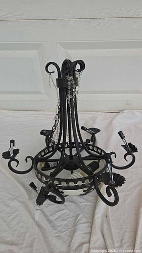 Vintage Traditional 4-Light Metal & Glass Chandelier, Black/Bronze (1 of 7)