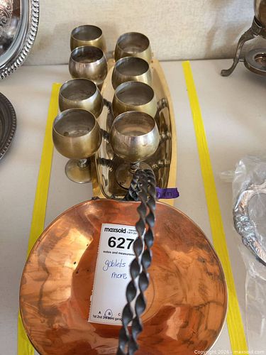 Vintage mid-century brass & copper goblet set with tray and basket (1 of 8)
