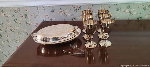 Vintage:  Serving dish; wine glasses (1 of 8)