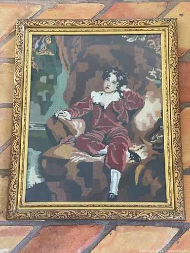 Vintage “The Red Boy” Needlepoint Portrait (1 of 8)