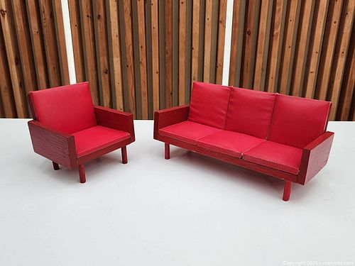 Vintage MCM Homemade Barbie Dollhouse Sofa + More Decor (1 of 12)