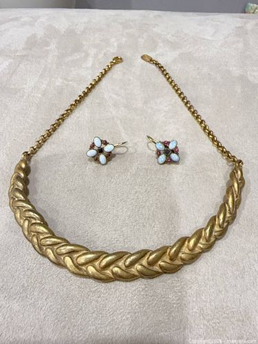 Gold-Tone Necklace and Earrings Set with Opal, Ruby & Onyx (1 of 3)