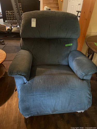 Blue Fabric Recliner Chair with Wooden Lever (1 of 9)