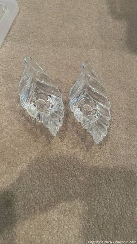 Pair of Clear Glass Leaf-Shaped Candle Holders (1 of 4)