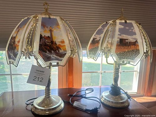 Pair of Brass Finish Glass Panel Table Lamps (1 of 5)