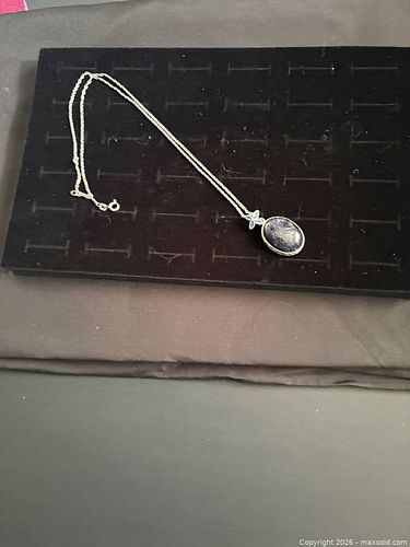 Silver-Tone Blue Goldstone Pendant Necklace (1 of 7)