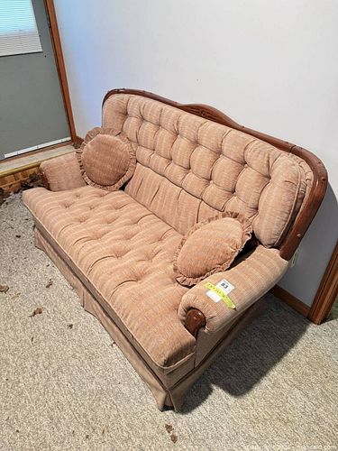 Beige Corded Fabric 2-Seater Loveseat with Wood Trim (1 of 7)