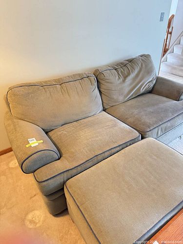 Beige Fabric 2-Seater Sofa with Ottoman, 85" L x 41" D x 36" H (1 of 10)