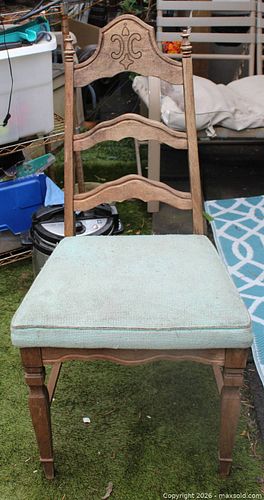 Rustic Wood Ladder-Back Chair with Light Green Fabric Seat (1 of 4)