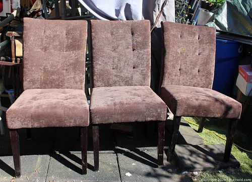 Set of 3 Brown Tufted Armless Dining Chairs, Fabric Micro Suede (1 of 3)