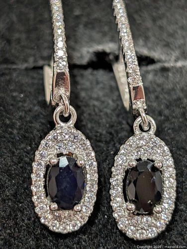 Silver(4.83g) Sapphire&CZ Earring  (1 of 3)