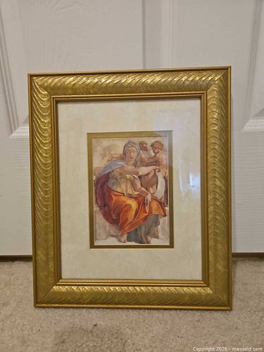Framed Classical Renaissance Religious Figure Print in Gold Frame (1 of 8)