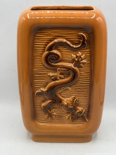 Mid-Century Caramel-Glazed Ceramic Dragon Pillow Vase (1 of 9)